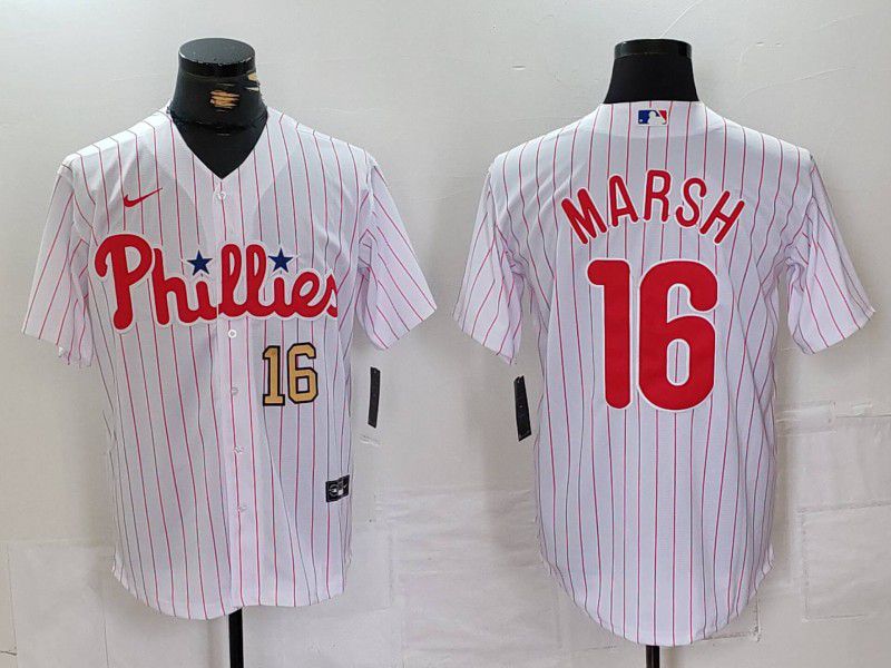 Men Philadelphia Phillies #16 Marsh White stripe Nike Game 2024 MLB Jersey style 2